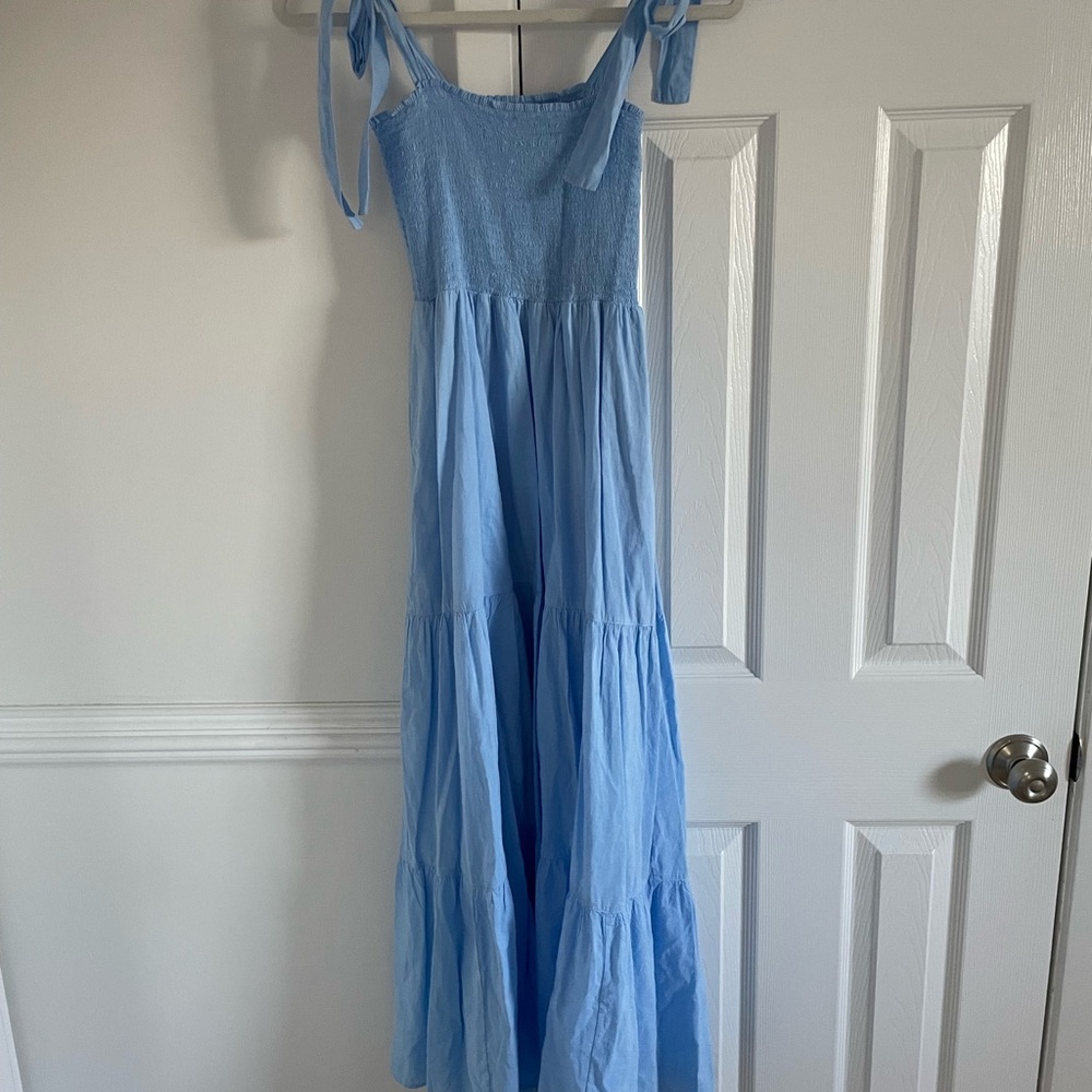 Xirena Loraine Smocked Tiered Cotton Midi Dress Blue Cottage Prairie Summer - Picture 4 of 8